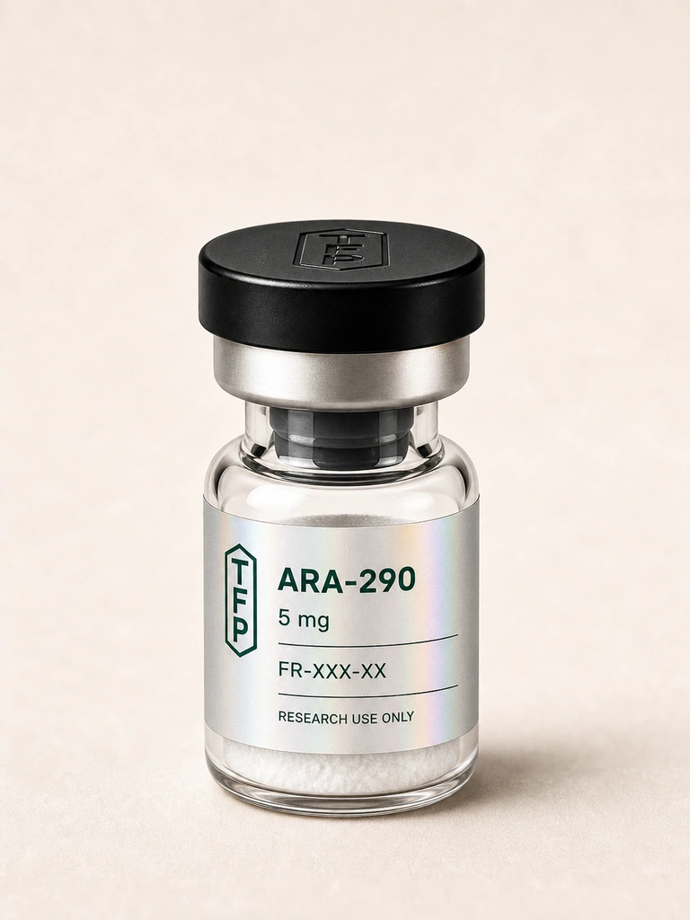 Ara-290, 5 mg en fiole 3 ml The French Peptides avec etiquette holographique argent, lot FR-XXX-XX