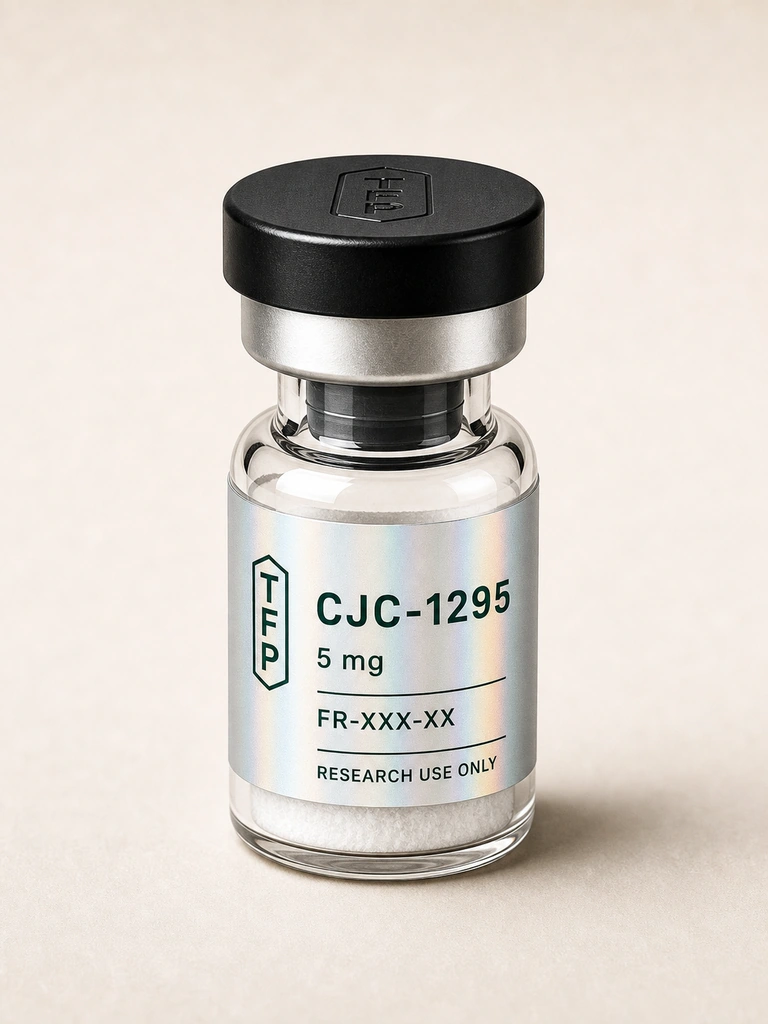 CJC-1295, 5 mg en fiole 3 ml The French Peptides avec etiquette holographique argent, lot FR-XXX-XX