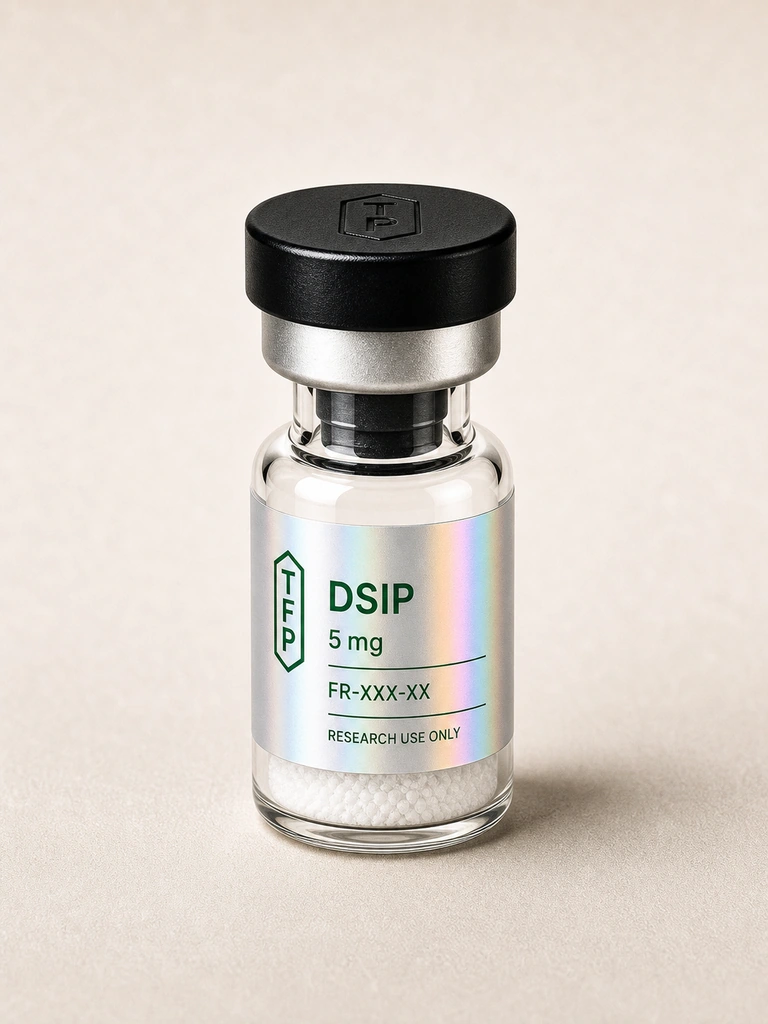 DSIP, 5 mg en fiole 3 ml The French Peptides avec etiquette holographique argent, lot FR-XXX-XX