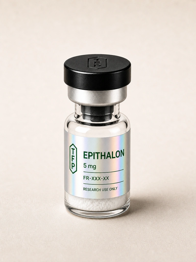 Epithalon, 5 mg en fiole 3 ml The French Peptides avec etiquette holographique argent, lot FR-XXX-XX