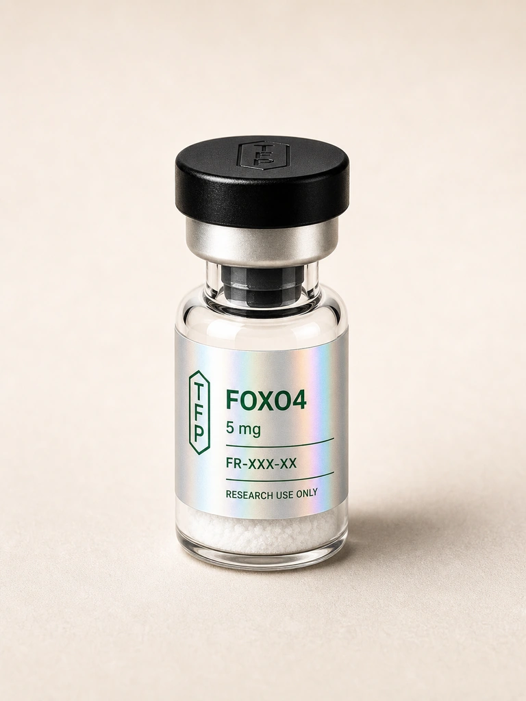 FOXO4, 5 mg en fiole 3 ml The French Peptides avec etiquette holographique argent, lot FR-XXX-XX