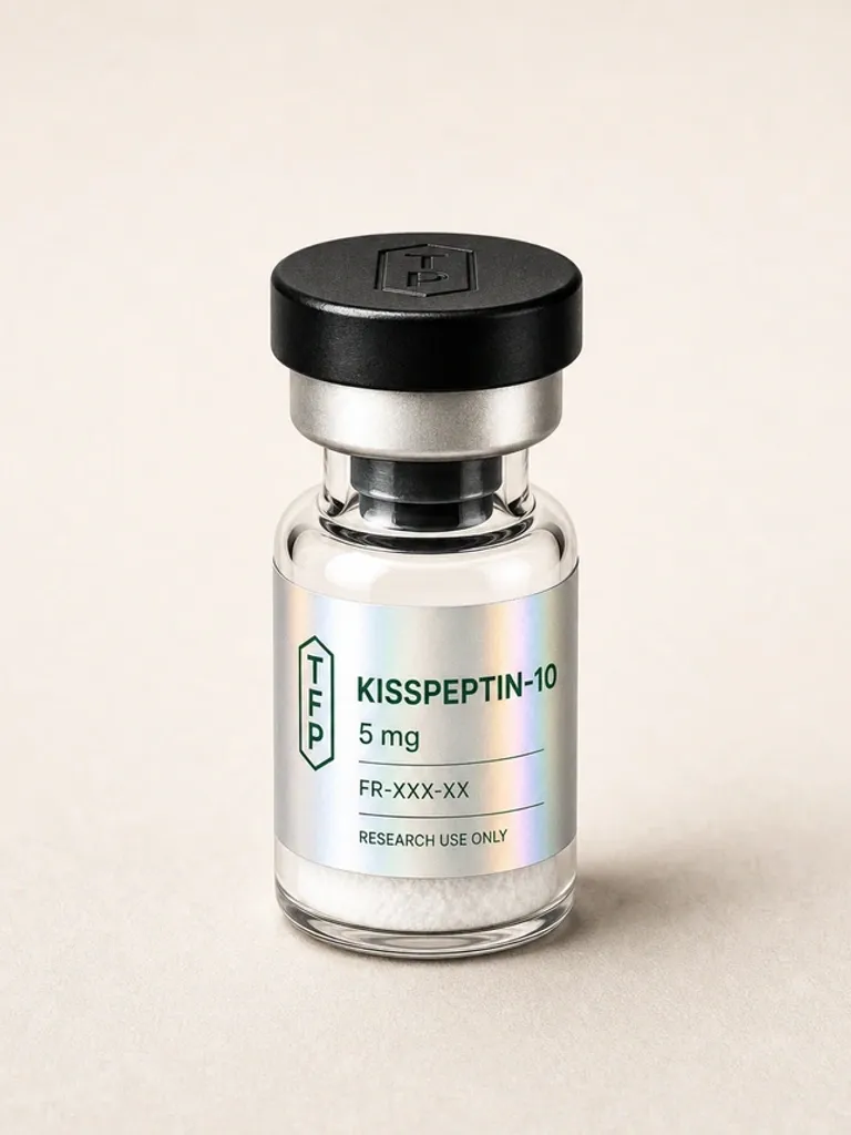 Kisspeptin-10, 5 mg en fiole 3 ml The French Peptides avec etiquette holographique argent, lot FR-XXX-XX