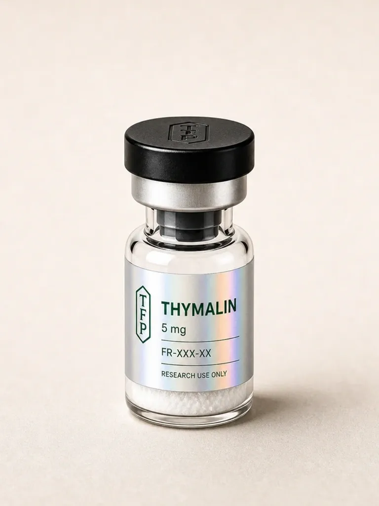 Thymalin, 5 mg en fiole 3 ml The French Peptides avec etiquette holographique argent, lot FR-XXX-XX